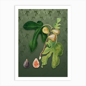 Vintage Figs Botanical on Lunar Green Pattern Art Print