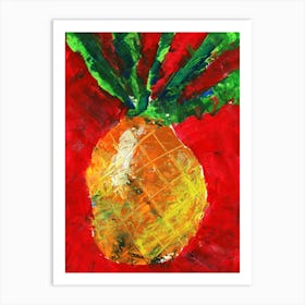 Yellow Pineapple On Red - modern vertical kitchen living room bright colorful Art Print