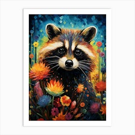 Raccoon In Flowers Art Print