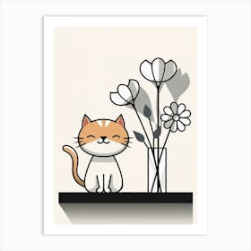 Cat With Flowers 10 Art Print