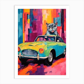 Aston Martin Db5 Vintage Car With A Cat, Matisse Style Painting 0 Art Print