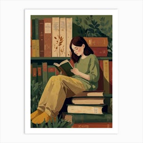 Girl Reading In The Library Art Print