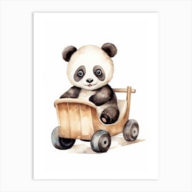Baby Panda On A Toy Car, Watercolour Nursery 1 Art Print