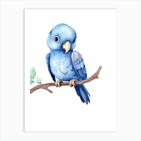 Blue Parrot On A Branch Art Print