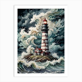 Lighthouse In The Storm 2 Art Print