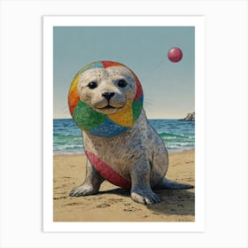 Seal With Beach Ball Art Print