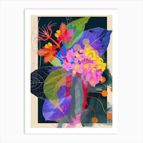 Lantana 2 Neon Flower Collage Art Print