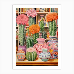 Cactus Painting Maximalist Still Life Mammillaria Cactus 3 Art Print