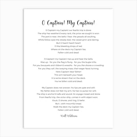 O Captain! My Captain! Poem By Walt Whitman Art Print