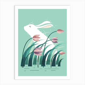 Rabbit, Resting in Tulips Art Print