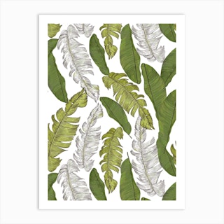 Tropical Leaves White Art Print
