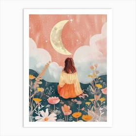 Moon And Flowers 3 Art Print