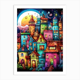 Colorful City At Night Art Print