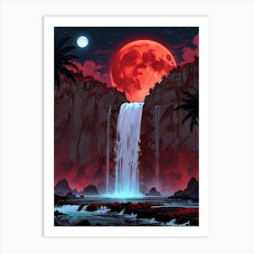 Hawaiian Waterfall Moon Art Print