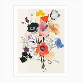 Anemone Collage Flower Bouquet Art Print