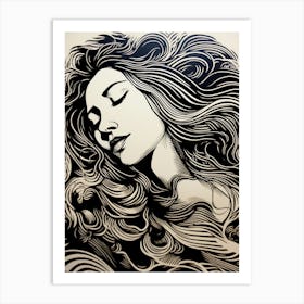Hair In The Wind Face Portrait 4 Art Print