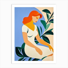 Woman In White Sitting On A Leaf Art Print