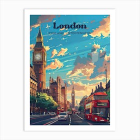 London England Summer Digital Travel Illustration Art Print