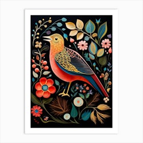 Folk Bird Illustration Hermit Thrush 1 Art Print