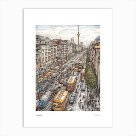 Berlin Germany Pencil Sketch 4 Watercolour Travel Poster Art Print