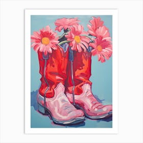 A Painting Of Cowboy Boots With Pink Flowers, Fauvist Style, Still Life 13 Art Print