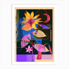 Moonflower 2 Neon Flower Collage Art Print