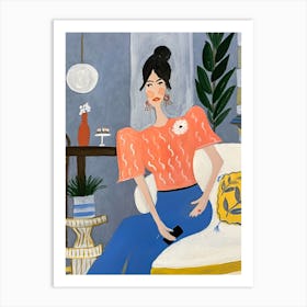 Woman Sitting On A Couch Art Print