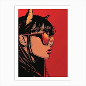 Cat Girl In Sunglasses Art Print