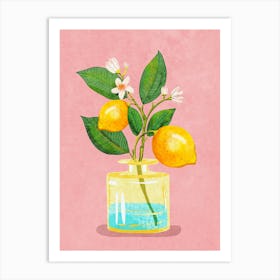 Lemon Bunch In Vase Art Print