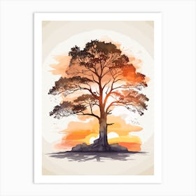 Watercolor Tree At Sunset Bedroom Art Print Art Print