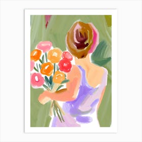 Frau mit Blumenstrauß 1 Art Print