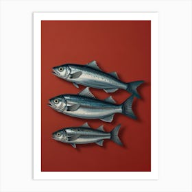 Three Fish On A Red Background Art Print