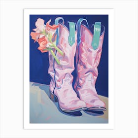 A Painting Of Cowboy Boots With Pink Flowers, Fauvist Style, Still Life 7 Art Print