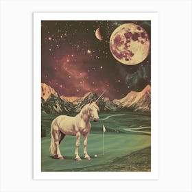 Unicorn On A Golf Green Retro Collage Art Print