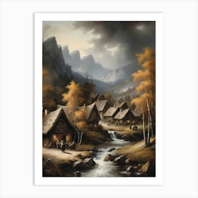 In The Wake Of The Mountain A Classic Painting Of A Village Scene (42) Art Print