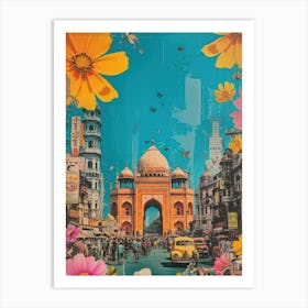 Delhi   Retro Collage Style 1 Art Print