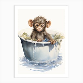 Monkey Painting In A Bathtub Watercolour 1 Art Print