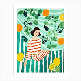 Mint Leaves Woman Summer Illustration 12 Art Print