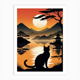 Japan Cat Art 15 Art Print