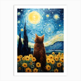 Starry Night Cat Art Print