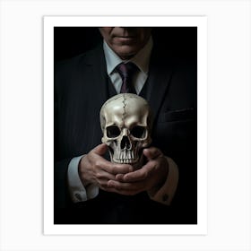 A Hand In A Suit Is Holding One Of The White Skulls 2 Art Print