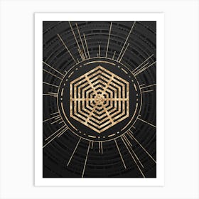 Geometric Glyph Symbol in Gold with Radial Array Lines on Dark Gray n.0273 Art Print