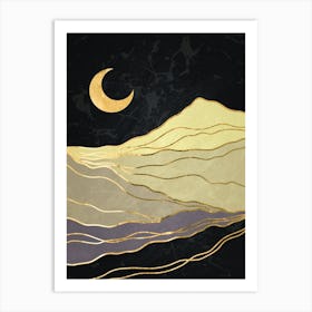Gold And Black Landscape - Golden landscape with moon #8, Japanese gold poster Art Print