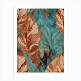 Abstract Leaves On A Blue Background Art Print