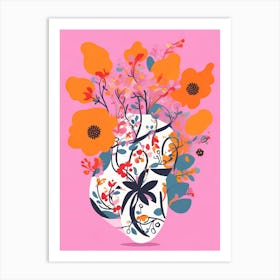 Pink Abstract Flowers In A Vase Art Print