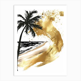 Gold Palm Tree On The Beach Art Print