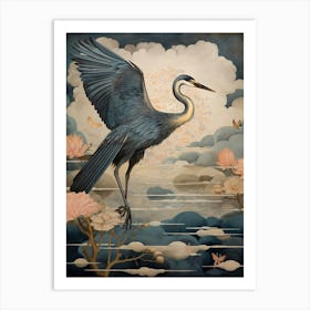 Great Blue Heron 3 Gold Detail Painting Art Print