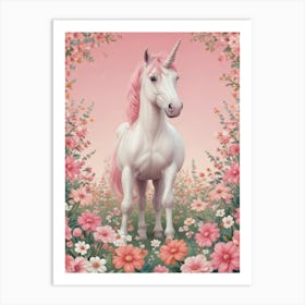 Unicorn In Pink Flowers 1 Art Print