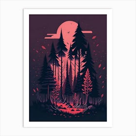 A Fantasy Forest At Night In Red Theme 39 Art Print