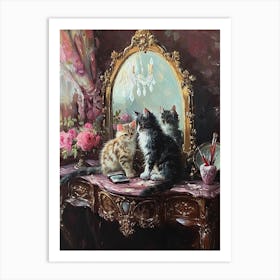 Kittens Sat On A Vanity Table Rococo Painting Inspired 1 Art Print